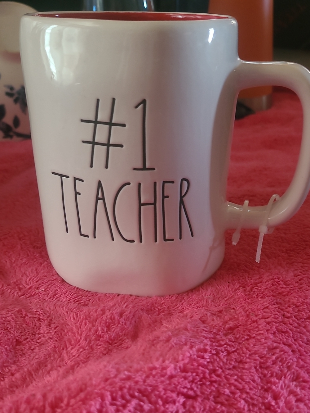 Rae Dunn #1 Teacher Ceramic Mug - White with Red Interior